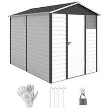 Outsunny 9'x6' Galvanised Metal Garden Shed Tool Storage Shed for Patio Grey
