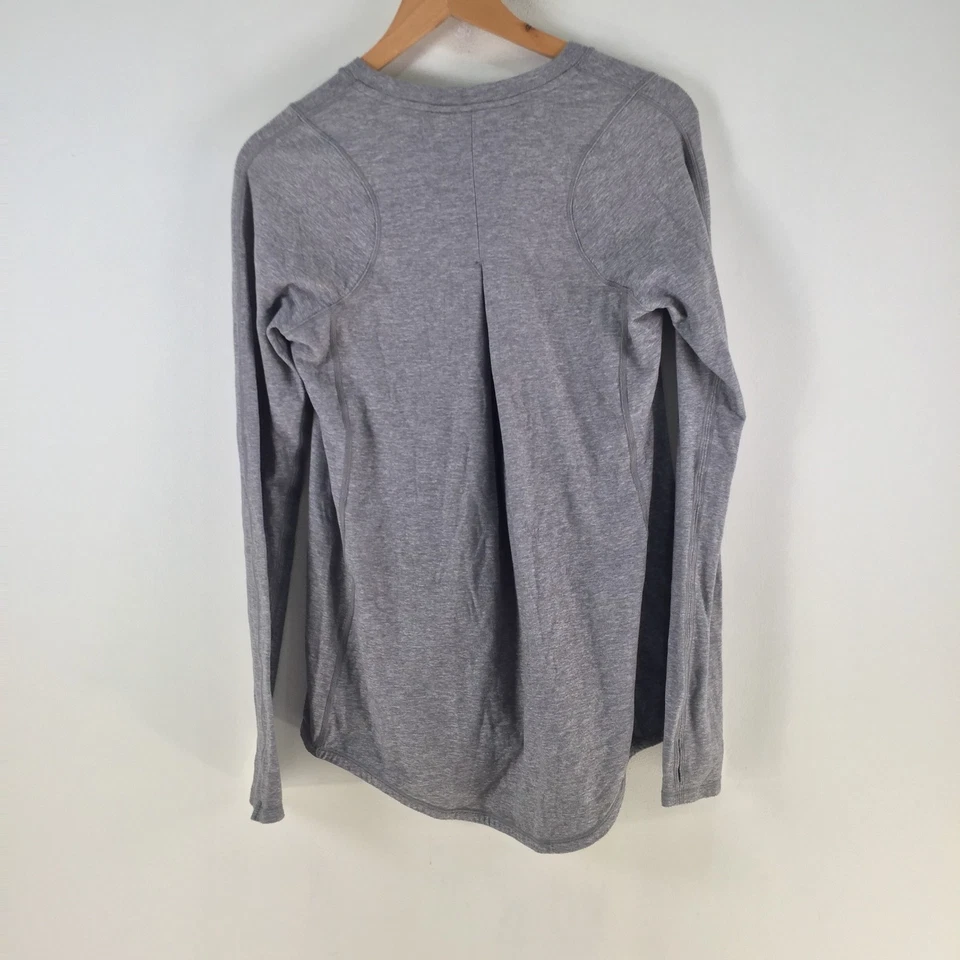 Lululemon женщин футболка CAN 10 AUS 14 серый длинным рукавом ворота 120525 - Изображение 4 из 4