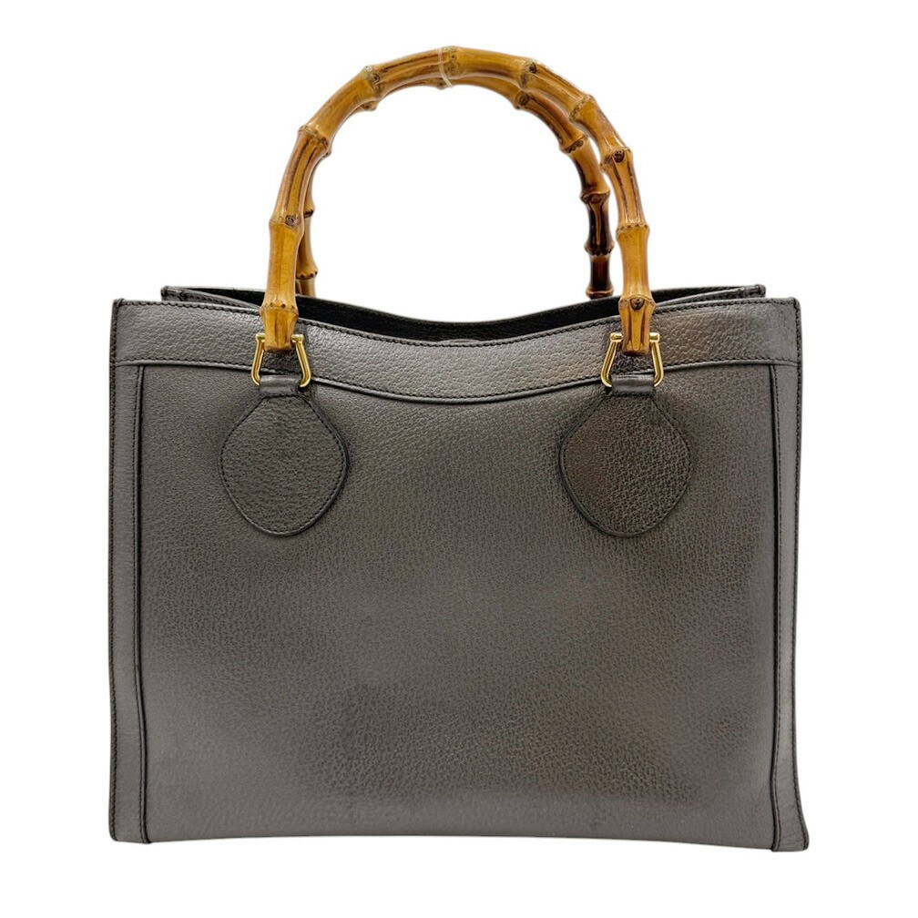 Gucci Bamboo Handle Gray Leather Tote Handbag 002 0260 200110