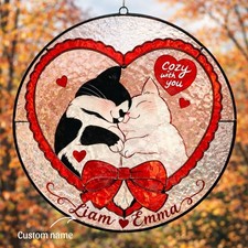 Personalized Cat Stained Glass Suncatcher, Couple Cats Window Hanging