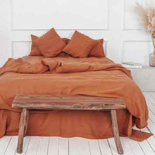 Burnt Orange Queen Size Duvet Cover Set 3 Pieces, 90 Inch X 90 Inch  Boho Soft
