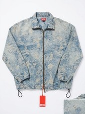 Diesel Men's L Distressed Blue Denim Cotton Full Zip Short Jacket Point Collar - product listing photo