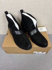 UGG Womens Wright Belted Ankle Boots Size UK 7.5 Black Suede Leather Buckle