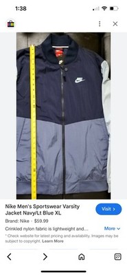 Nike Varsity Sportswear Bomber Jacket, Light Blue/Blue, Size L