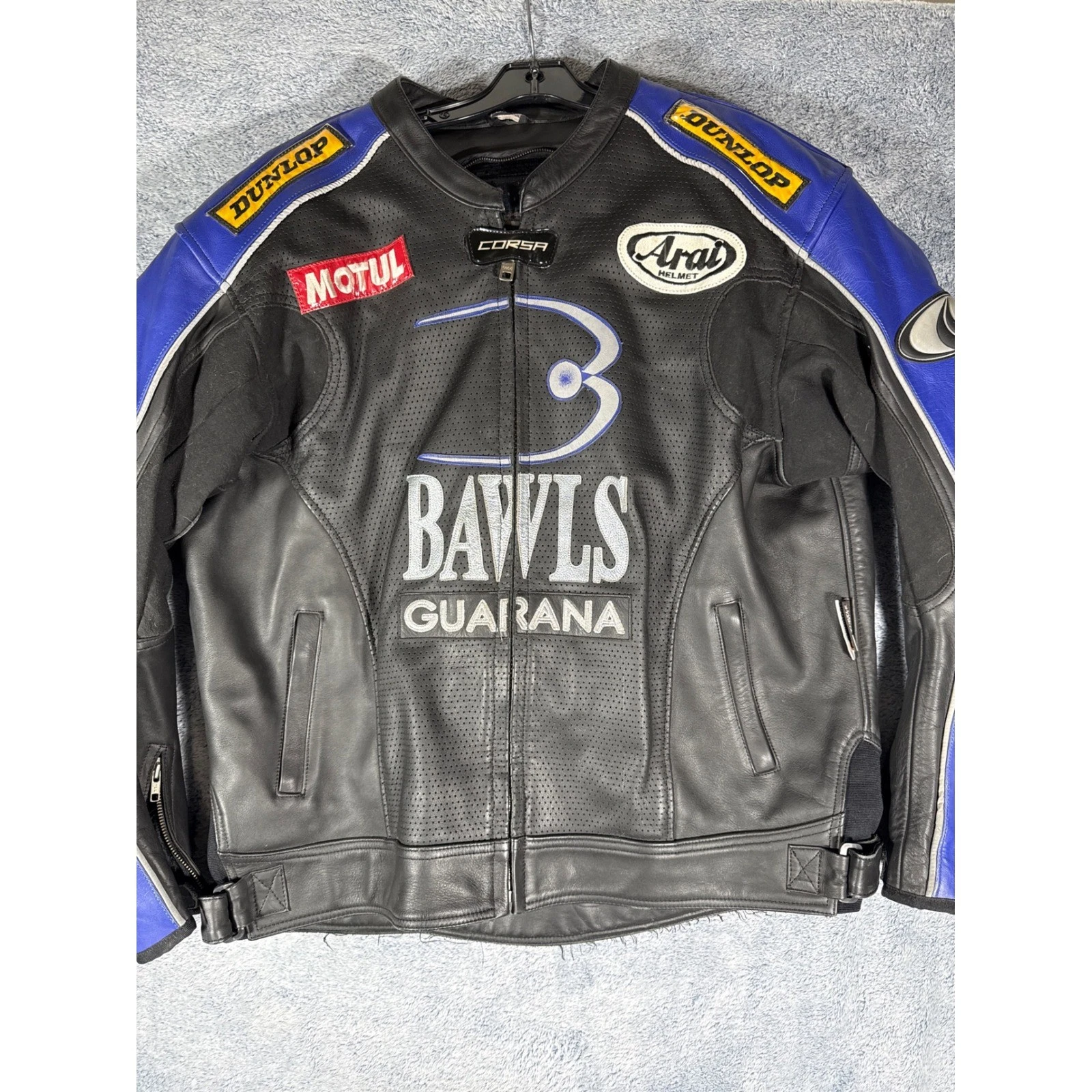 Corsa Bawls Guarana Leather Motorcycle Racing Jacket Mens 52 Black Blue Motul - product detail image 2