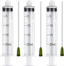 3 Pack 20ml Industrial Plastic Syringes with Blunt Luer Lock Needle 4 Inch... 