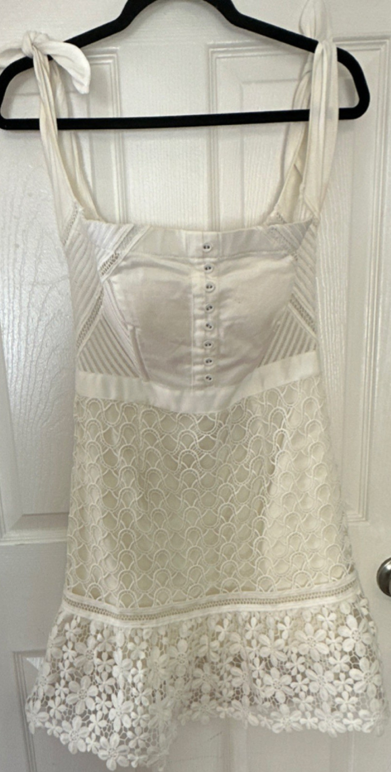 Self-Portrait White Lace Mini Dress US 6 Button Accents Square Neck Sleeveless
