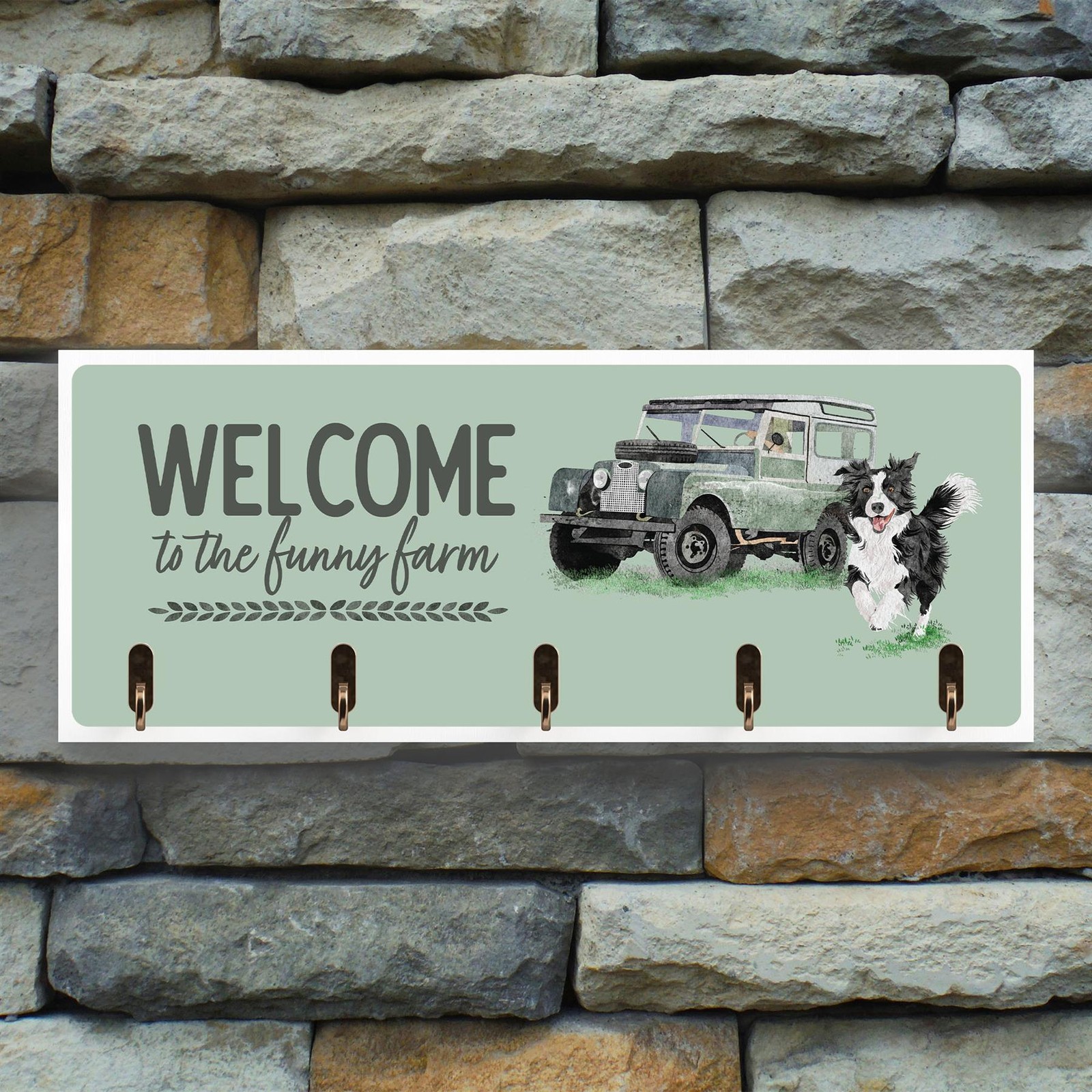 Welcome To The Funny Farm Landy Collie Farm Giftware Wooden Key Rack