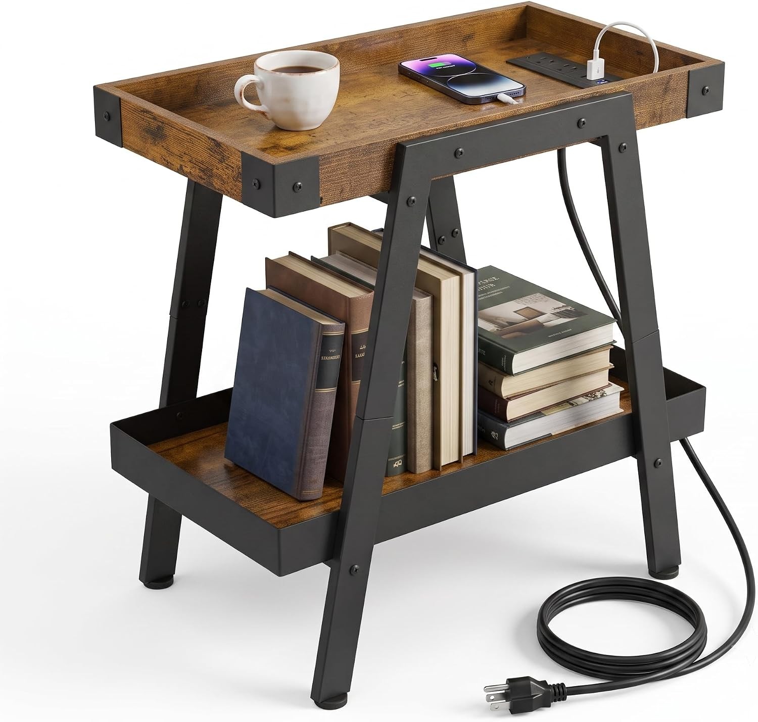 Farmhouse Side Table with Charging Station