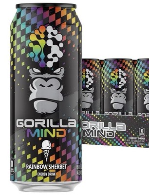 NEW   Gorilla Mind Energy 0 Sugar Rainbow Sherbet   4 Pack (= 4 CANS)