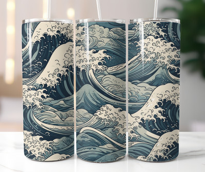 Japanischer Wellendruck Thermo Reisebecher Becher 20 Unzen Brandneu Tsunami