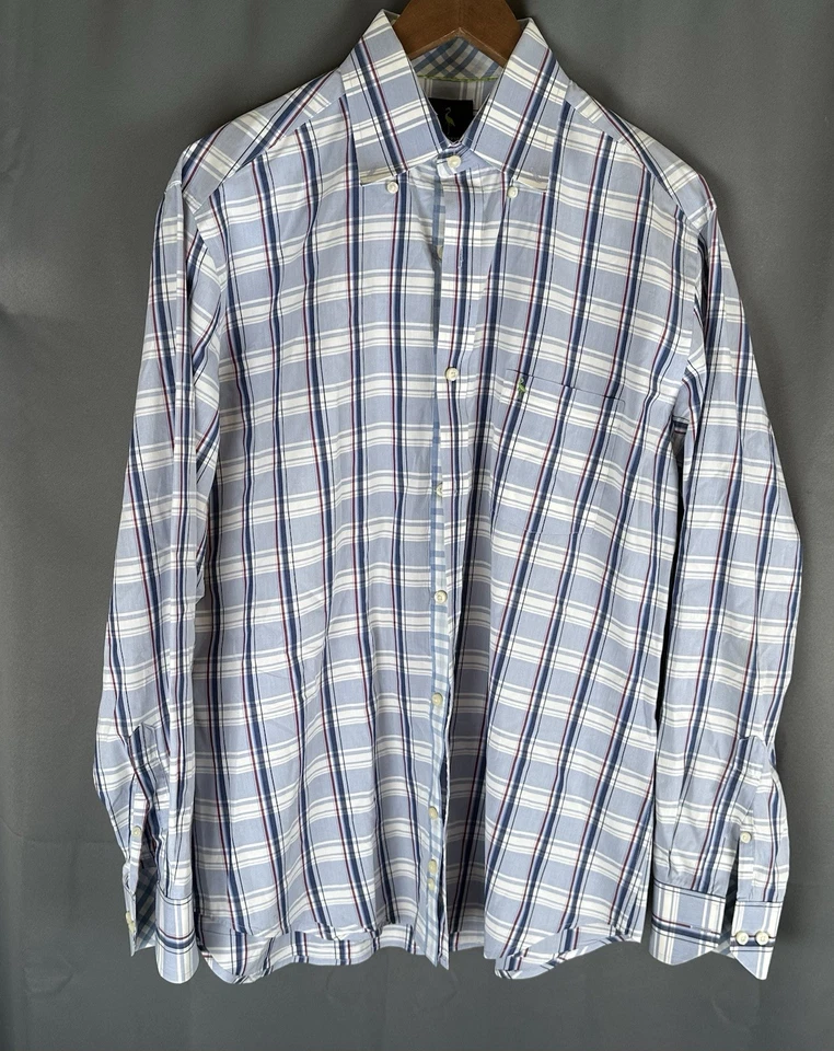 Tailorbyrd 衬衫男式大号白色蓝色格子棉质纽扣长袖 — 第 2/4 张图片