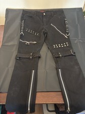 Tripp NYC Women  s black Pants Y2K Goth Industrial Embroidered Size 38