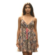AMERICAN RAG CIE Babydoll Sheer MINI DRESS Sz Med Floral Boho Peasant Tropical