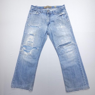 BKE Buckle Tyler Straight Jeans Mens 33 Blue Rigid Denim Distressed Western