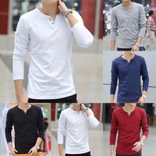 Pull décontracté manches longues bouton col V Henley T Shirt hauts pour la mod
