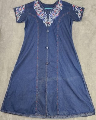 embroidery casual denim dress With Printed Saiid Kobeisy Featuring adjustable spaghetti straps Embroidered Denim Dress,blue,denim,dress,cotton Dress, Red,
