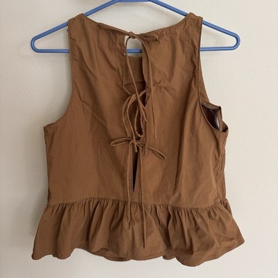 Mango Tie Back Peplum Tank Burnt Orange Small Women's Sleeveless Top