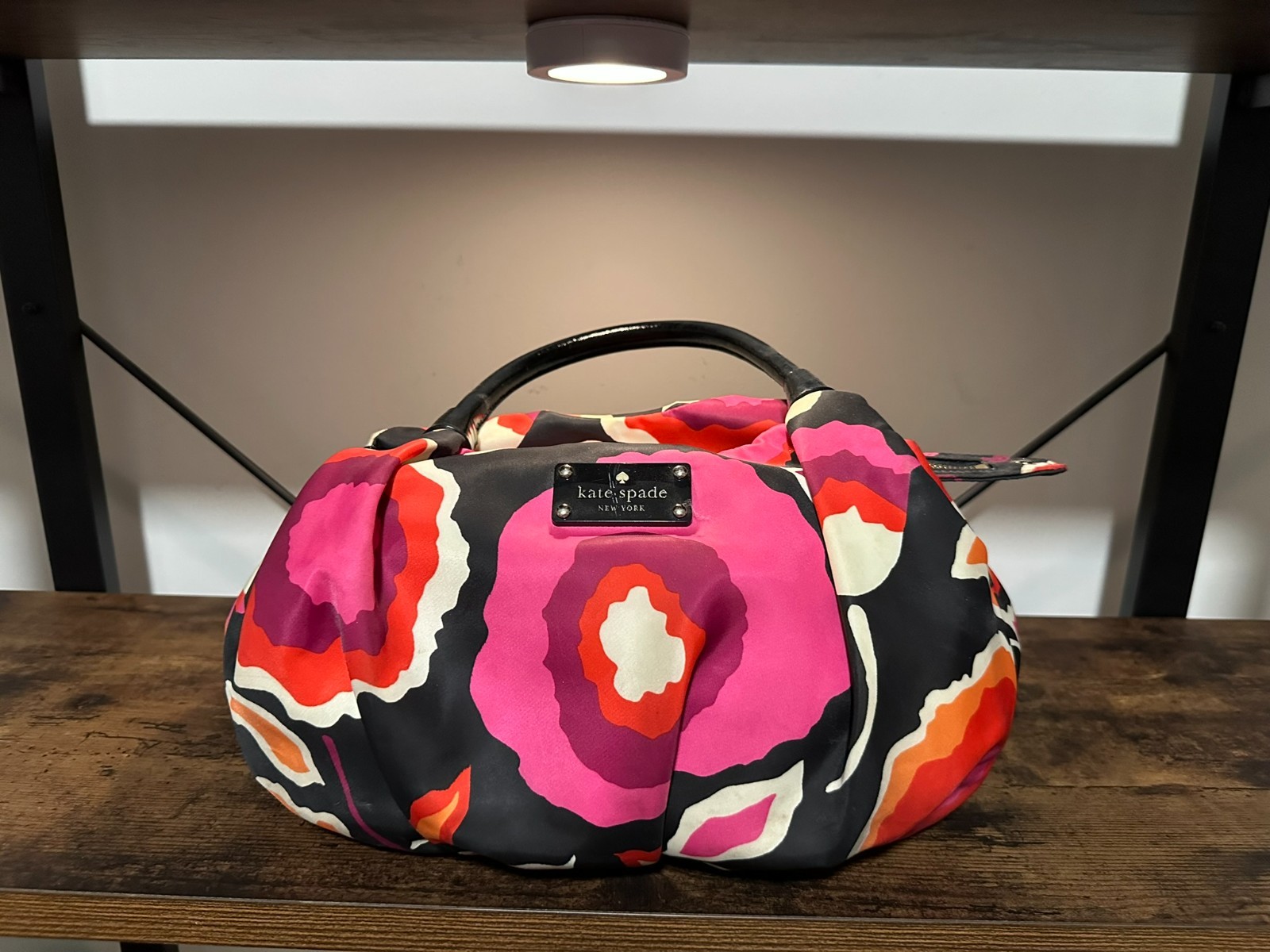 Kate Spade Nylon handbag in black, pink, and orange, rare