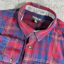 Toad & Co Mens Medium Flannel Plaid Button Up Shirt Red Blue Slim Fit