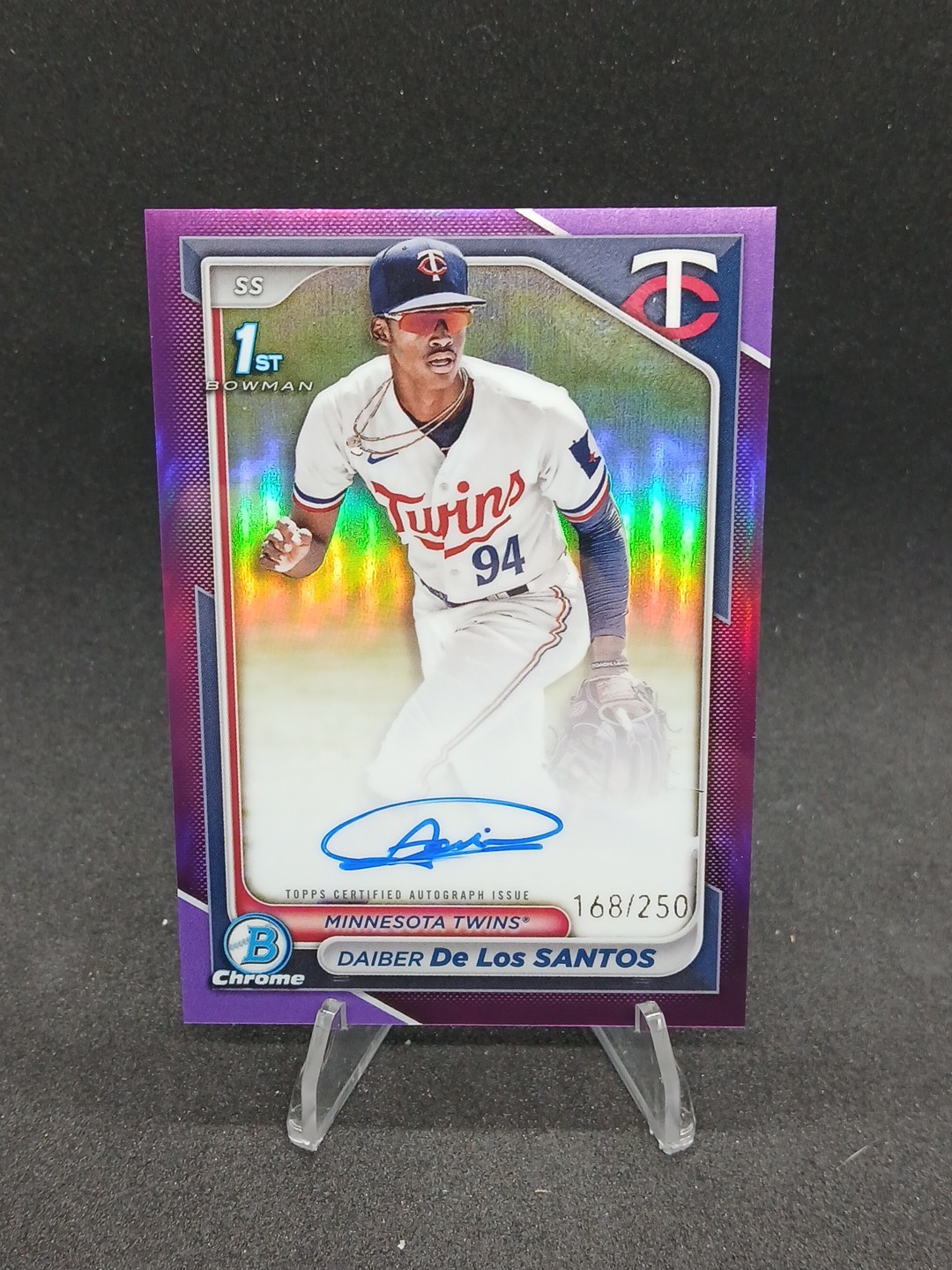 2024 Bowman Chrome 1st Bowman Purple Autograph Daiber De Los Santos Auto /250
