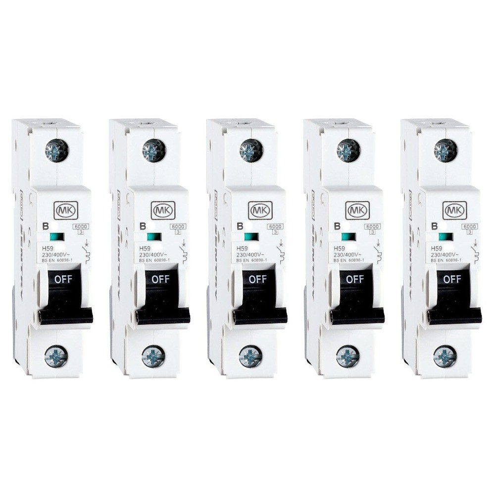 5 x MK Circpro H5950S Sentry Miniature Circuit Breakers SP Type B 6kA - 50A