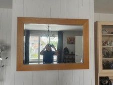 Large Wooden Framed Wall Mirror Oak Effect Rectangular 108cm x 79cm