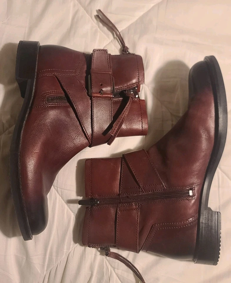 ECCO Women’s Brown/Bordeaux Leather Ankle Bootie Dual Side Zip US 9 EU 40 - Image 1 of 4