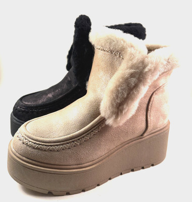 EXE Apresi / CMD23006 Platform Mid Wedge Faux Fur Slip On Bootie Choose Sz/Color