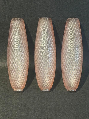 LOT DE 3 - ABAT-JOUR VINTAGE EN VERRE DE MURANO ROSE, H 200mm, trou 20 mm - Photo 1/4