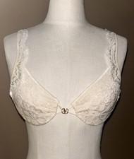Vtg 80's Valentino Intimo Cream Nylon Lace Trim Unlined Underwire Bra! 34C