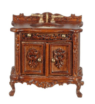 Puppenstube Waschtisch Waschbecken Nussbaum 1:24 halber Zoll JBM Badmöbel