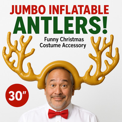 30  JUMBO INFLATABLE REINDEER ANTLERS Blow Up Hat Rudolf Funny Costume Moose Gag