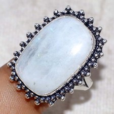 925 Silver Plated Rainbow Moonstone Ring US 11 Fashion Gifts New Year Vibes MJ