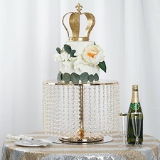 GOLD METAL 12" tall Cake Stand with Crystal Pendants Party Wedding Reception