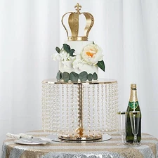 GOLD METAL 12" tall Cake Stand with Crystal Pendants Party Wedding Reception