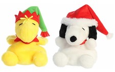 Aurora Peanuts Palm Pal 2 Piece Plush Bundle, Elf Woodstock and Santa Snoopy