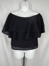Banana Republic Blue Eyelet Lace Ruffle Off Shoulder Top Blouse Size Large New