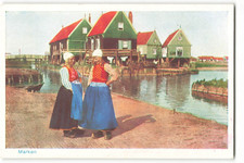 Postcard Marken Netherlands Ladies colorful dresses houses Unposted VTG VPC03.