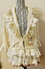 Handmade Bell Sleeve Upcycled Cream Jacket Double Peplum