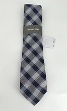 Michael Kors Neck Tie Plaid Silver Navy Blue Men NEW NWT N195