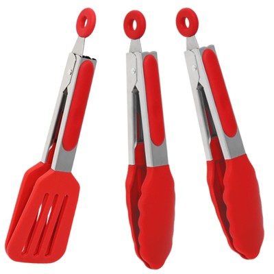 Pharamat Mini Silicone Serving Tongs Set of 3, Small Kitchen Tongs (7 inch) w...