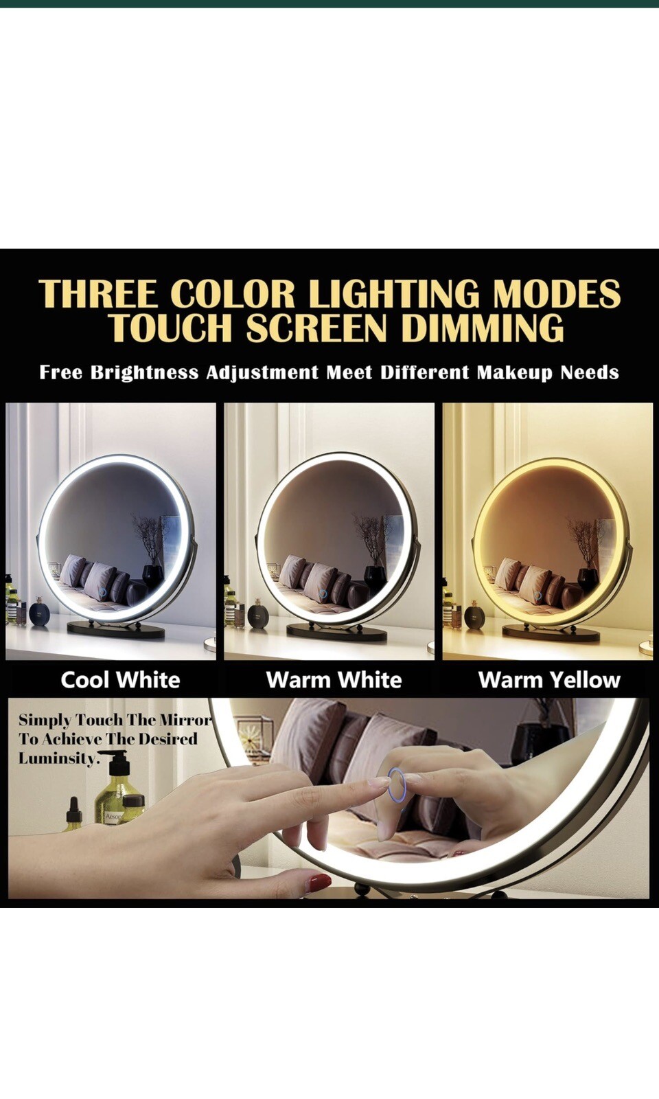 LVSOMT 20" Vanity Makeup Mirror with Lights, 3 Color Lighting Dimmable