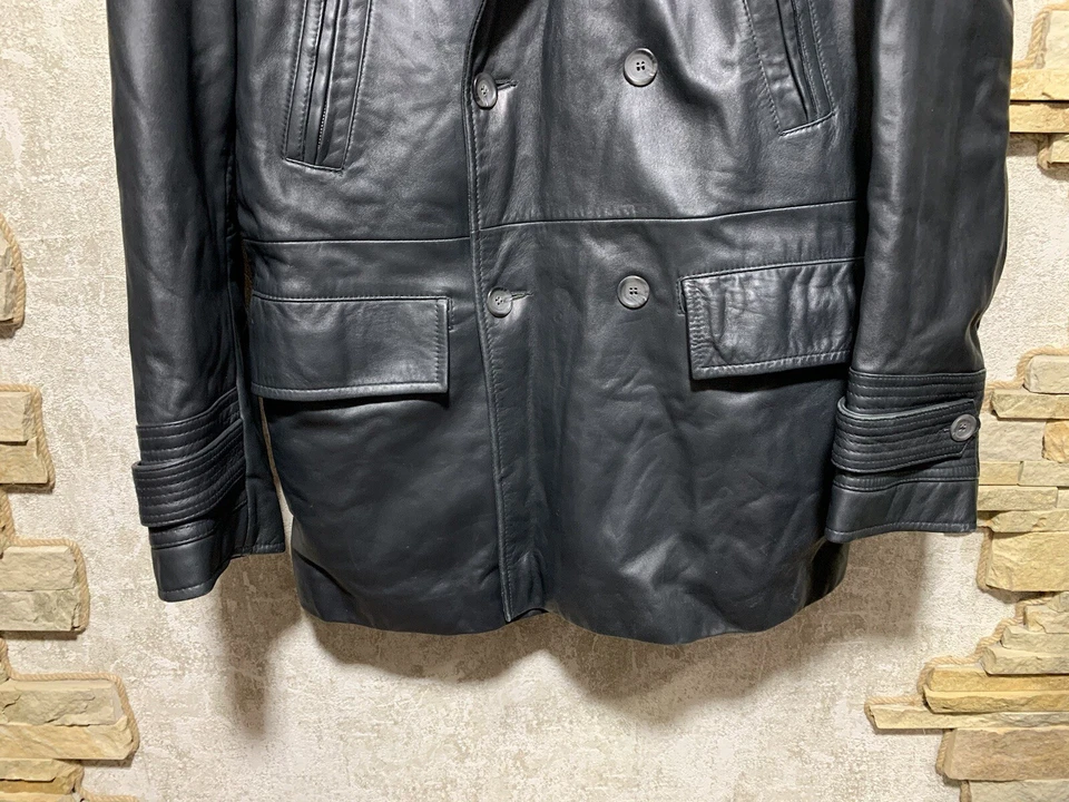Versace Collection Black Leather Coat Jacket Size 50 - Image 4 of 4