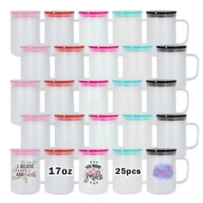 USA Warehouse 17oz sublimation Glass Cups Frosted Blanks Mugs w/ Colored Lids