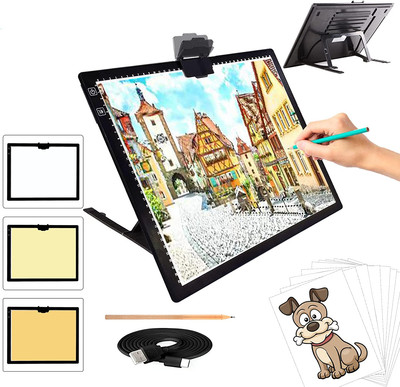 A3 Light Pad,  Wireless Battery Powered Light Box 3 Colors Stepless Dimmable and