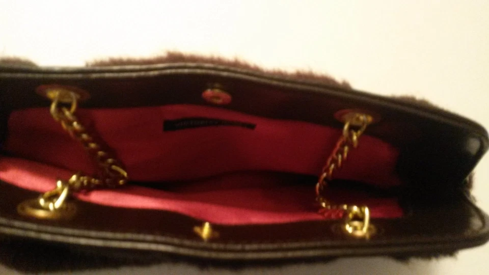 Vintage Handbag by Victorias Secret Faux Brown Fur Gold Chain  - Image 4 of 4