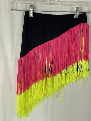 Talento Dance Latin Salsa Swing Skirt Fringe Black Pink Yellow Size S