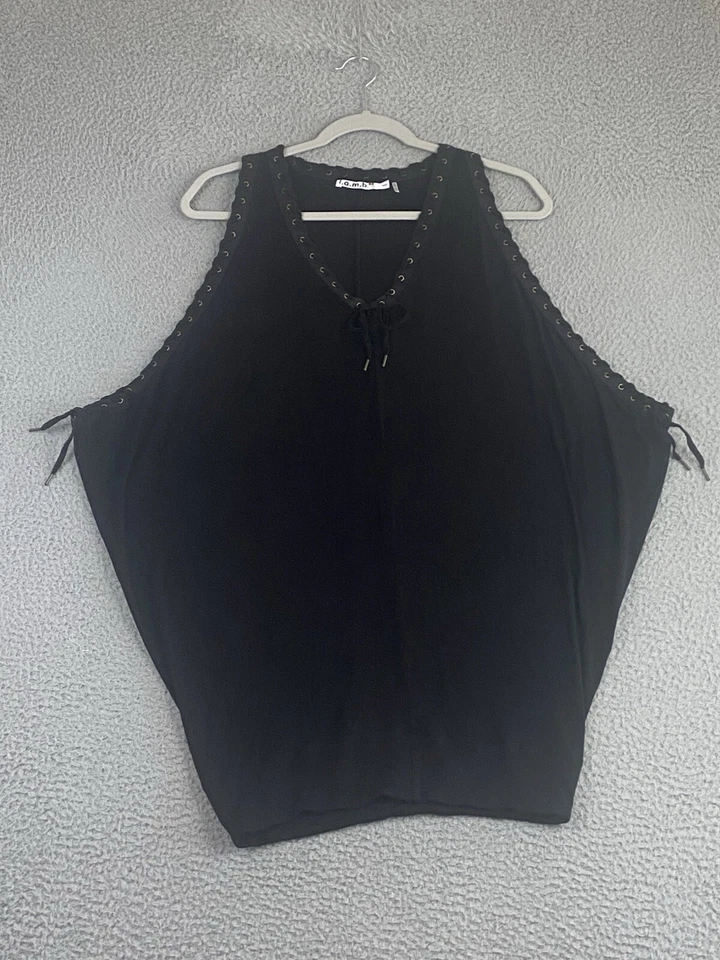 Mini vestido vintage Y2K L.A.M.B Gwen Stefani tamanho XS preto sem mangas gótico EXC - Imagem 3 de 4