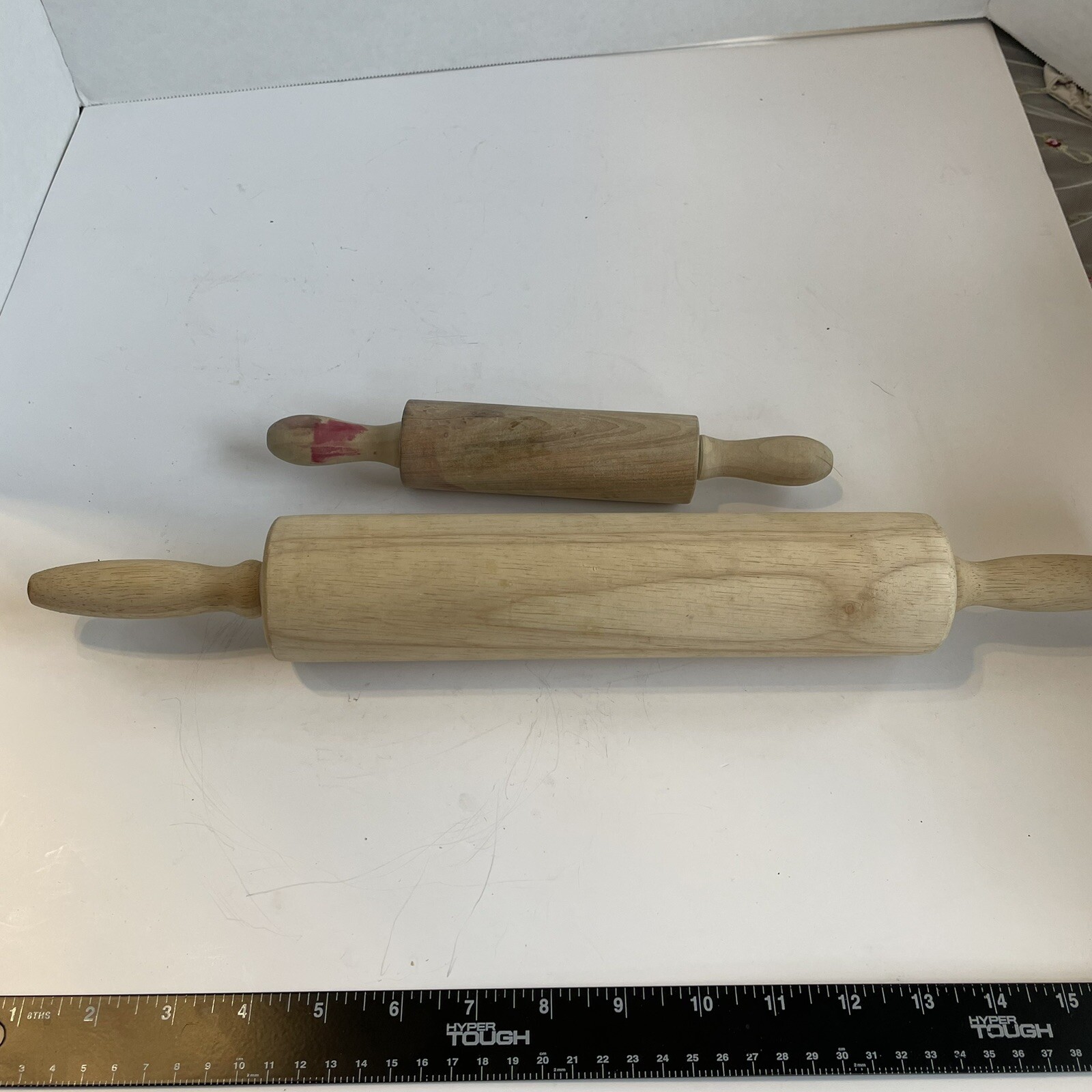Vintage Wooden Rolling Pins Set of 2 Solid Wood with Barrel & Handles